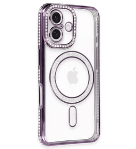 iPhone 16 Kılıf Joke Simli Magneticsafe Kılıf - Derin Mor