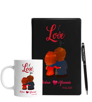 Sevgililer Gününe Özel Siyah Defter Kalem & Kupa Hediye Seti 35