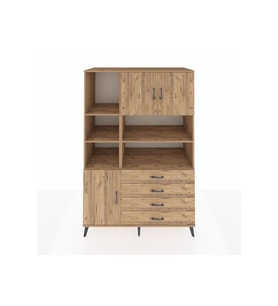 Kronos Dolap 8 Raflı 4 Çekmeceli 3 Kapaklı 132x59x195 Çam-Çam/Çam