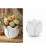 3D Baskı Lotus Yapraklı Vazo - Dekoratif Çiçeklik-Beyaz