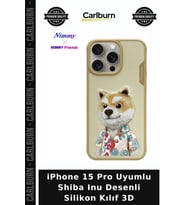 iPhone 15 Pro Uyumlu Shiba Inu Desenli Silikon Kılıf 3D Dijital Baskılı Sevimli Kapak Modern Stil