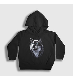 Presmono Unisex Çocuk Siyah Siberian Wolf Kurt Kapüşonlu Sweatshirt 307232tt