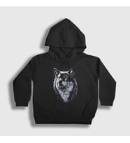 Presmono Unisex Çocuk Siyah Siberian Wolf Kurt Kapüşonlu Sweatshirt 307232tt