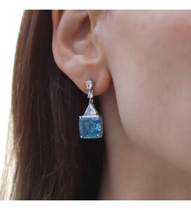 Aquamarine Kare Taşlı Gümüş Pırıltı Küpe