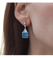 Aquamarine Kare Taşlı Gümüş Pırıltı Küpe