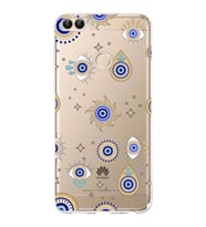 PrintiFy Huawei P Smart 2018 ile Uyumlu 1mm Slim Fit Nazar Boncuğu 5 Baskılı Şeffaf  Kılıf