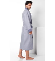 Füme Kareli Pike Bambo Cotton Erkek Sabahlık Bornoz (Füme)