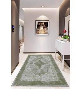 Yeşil Klasik Göbekli Kaymaz Tabanlı Dekoratif Halı MK28 - 100 x 160 cm