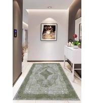 Yeşil Klasik Göbekli Kaymaz Tabanlı Dekoratif Halı MK28 - 100 x 160 cm