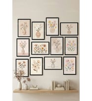 12 Parça Soft Floral Illustration 2 Renk Seçenekli Çerçeve Görünümlü Tablo Seti