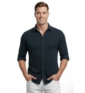 DeepSEA Lacivert Slim Fit Örme Kumaş Likralı Erkek Gömlek – Nefes Alan Esnek ve Modern Tasarım 2602604