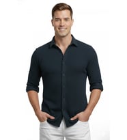 DeepSEA Lacivert Slim Fit Örme Kumaş Likralı Erkek Gömlek – Nefes Alan Esnek ve Modern Tasarım 2602604