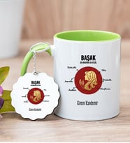 Kişiye Özel Başak Burcuna Hediye Yeşil Kupa Bardak ve Anahtarlık
