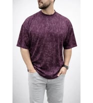 Erkek Premium Tişört OSY Yumuşak Dokulu Yıkamalı Oversize T-Shirt - Bordo
