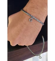925 Ayar Gümüş 3 mm Harfli Ezme Kral Bileklik