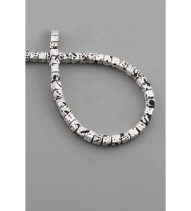 Hematit Doğal Taş Mat Benekli Beyaz Kare Kesim 4x4mm Dizi [AA]