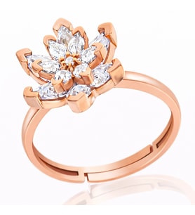 Gümüş Rose Beyaz Taşlı Lotus Çiçeği Kadın Yüzük
