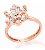 Gümüş Rose Beyaz Taşlı Lotus Çiçeği Kadın Yüzük