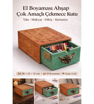 El Boyaması Ahşap Çok Amaçlı Çekmeceli Kutu – Takı, Makyaj, Dikiş Dekoratif Saklama Kutusu (Sarı-Yeşil-Kahverengi-Beyaz)