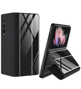 Samsung Galaxy Z Fold 3 Kılıf Karbon Droga Kapak (Siyah - Beyaz)