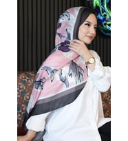 Lale Desen Pembe Soft Pamuk Şal (Standart)