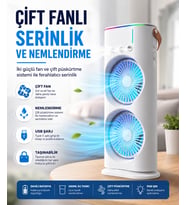 Çift Fanlı Nemlendirmeli Masaüstü Vantilatör USB Şarjlı 3 Kademeli Hız Ayarlı 360° Dönebilen Fanlı Taşınabilir Hava Serinletici
