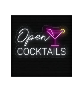Open COCKTAILS Yazılı ve Şekilli Neon Tabela