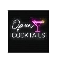 Open COCKTAILS Yazılı ve Şekilli Neon Tabela