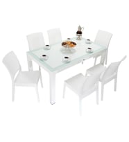 Mandella Elit Rattan 90x150 Elit Sandalye Camlı Masa Takımı BEYAZ