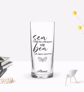 BK Gift Kişiye Özel Renkli Baskılı Dik Bir Yokuşsun Tasarımlı Rakı Bardağı-1 (Beyaz)