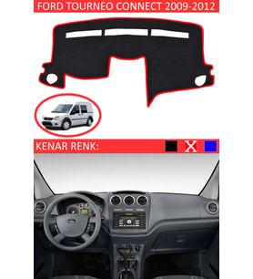 Ford Tourneo Connect 2009-2012 İçin Uygun Torpido Koruma Halısı Siyah Kenar Renk Kırmızı