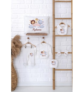 Pia Baby Premium %100 Pamuk İsme Özel Bebek Hediye Seti Zıbın Yastık Kılıfı 5010-06 (Ekru)