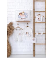 Pia Baby Premium %100 Pamuk İsme Özel Bebek Hediye Seti Zıbın Yastık Kılıfı 5010-06 (Ekru)