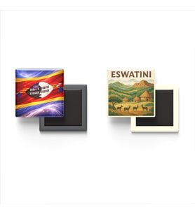 Buzdolap Magnetleri - Esvatini Bayrağı ve Paper Cut Tema - 2'li Set Magneti