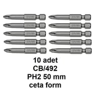 10 adet -- Ceta Form 1/4" Yıldız Bits Uç CB/492 (PH2 x 50 mm)