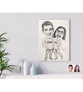 BK Gift Kişiye Özel Karakalem Sevgililer Kanvas Tablo-5