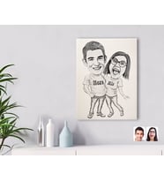 BK Gift Kişiye Özel Karakalem Sevgililer Kanvas Tablo-5