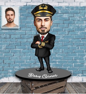 Kişiye Özel Pilot Karikatürlü Ahşap Biblo Bay-2-Eco