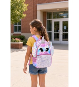 Kız Çocuk İlkokul Sırt Çantası Unicorn Pembe Mavi Kanatlı Boynuzlu Pullu Model 40 x 30 x 15 cm