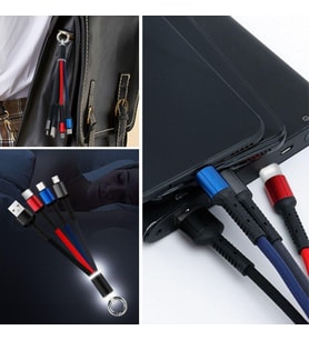 Işıklı Anahtarlık Model 3 in 1 USB Çıkışlı MİKRO,TYPE-C ve İphone Uyumlu Şarj Kablosu (5343)