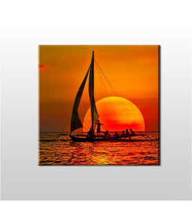 Yelkenli Tekne Kızıl  Kanvas Tablo 150x150cm