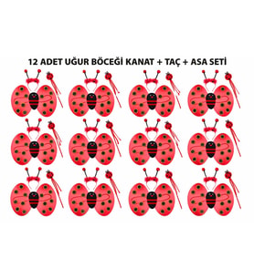 Uğur Böceği Kostüm Seti - Kanat Taç Asa 3 Parça 12 Adet