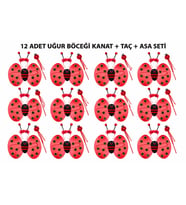Uğur Böceği Kostüm Seti - Kanat Taç Asa 3 Parça 12 Adet