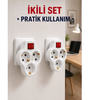 Kablosuz 3 lü Priz Çoklayıcı Açma Kapama Anahtarlı Duvar Tipi 2 Adet Set