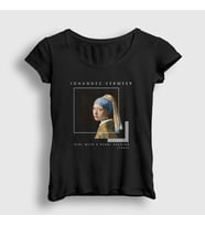 Presmono Kadın Siyah Girl With A Pearl Earring Johannes Vermeer T-Shirt 553623tt
