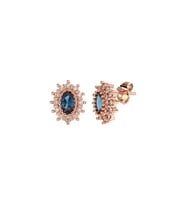 Safir Taşlı Rose Oval Anturaj Minimal Çivili Gümüş Küpe