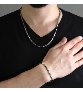 Silver Renk 317L Çelik Singapur Zincir&Bileklik Kombini (Çok Renkli)