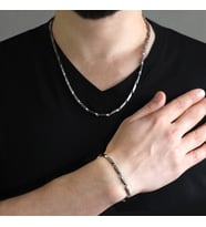 Silver Renk 317L Çelik Singapur Zincir&Bileklik Kombini (Çok Renkli)
