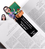 BK Gift Kişiye Özel Kadın Öğretmen Karikatürlü Ahşap Kitap Ayracı-1