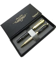 Signator® ST224 Siyah Altın Desenli Kalem Seti - Roller Kalem + Tükenmez Kalem  İsme Özel Kalem (Karışık)